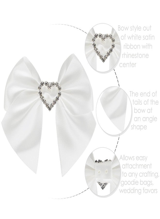 AIMUDI White Bows Satin Ribbon Rhinestone Bows 3" Premade Sparkle Bows with Gems Pre-Tied Craft Bows with Rhinestone Gift Bows for Wedding Sewing Crafts Gift Wrapping Baby Shower - 12 Counts - Image 3